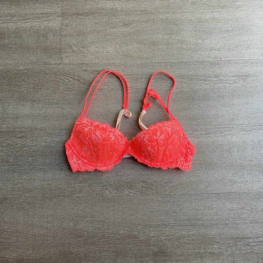 Victoria's Secret Lightly Lined Lace Demi Bra Neon Red Size 32B Sexy‎ Tee 1379